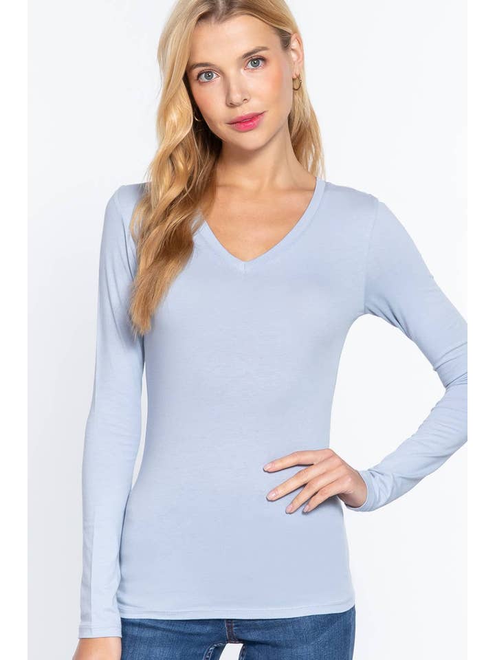 Vanilla Monkey - Wholesale Knit Top - Women's - Basic Solid Long Sleeve V Neck Top2