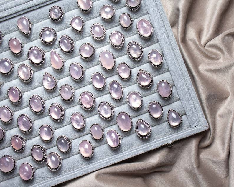 Handmade Jewels – wholesale Cocktail/Statement Ring – Rosenkvartsringar – Silverpläterade, Handgjorda, Mjuk Rosa (US Storlekar 6–10, Ej Justerbara)4