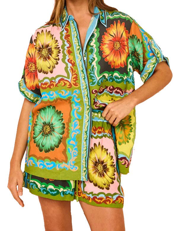 MULTI Ensemble chemise et short boutonnés à imprimé floral en vente sur Faire1