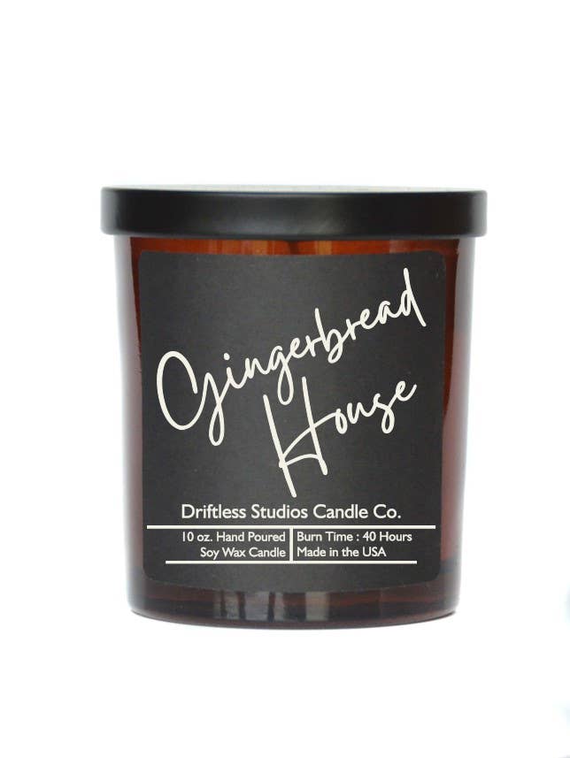 Driftless Studios - Wholesale Jar/Filled Candle - Gingerbread House Soy wax Candles - 10oz Candle With Lid1