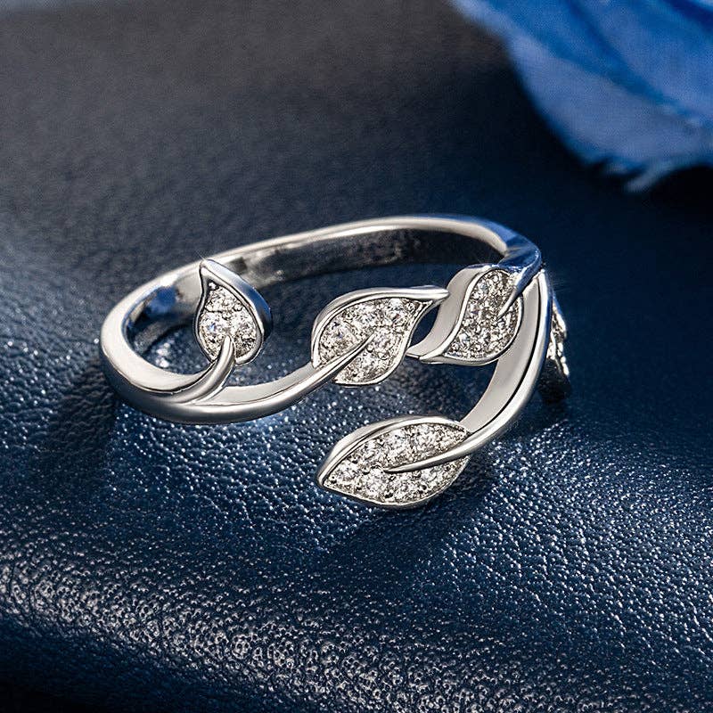 Perimade & Co. LLC - Vente Bague avec plusieurs pierres - Bague de contournement empilable avec branche de feuille d'olivier en cuivre massif2