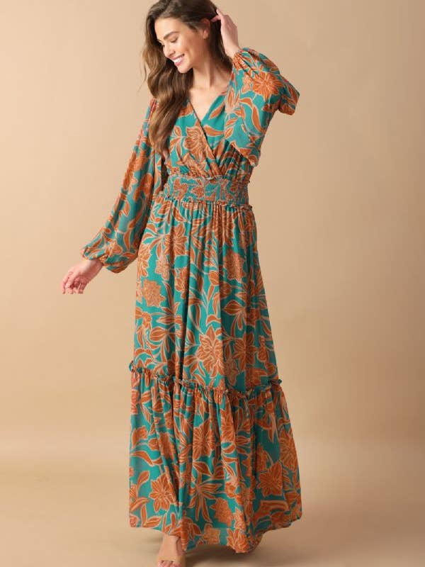 Um maxi vestido estampado em tecido - ID21741 por atacado de FLYING TOMATO