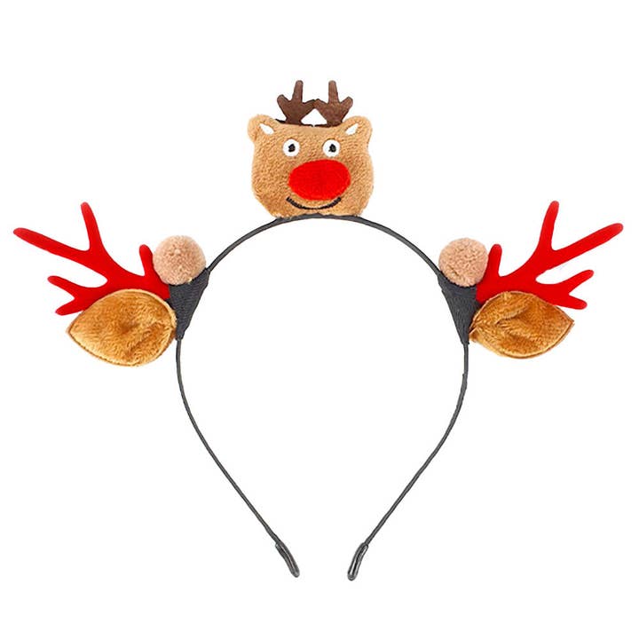 Brown Rudolph Reindeer Christmas Funny Cute Headband for wholesale on Faire