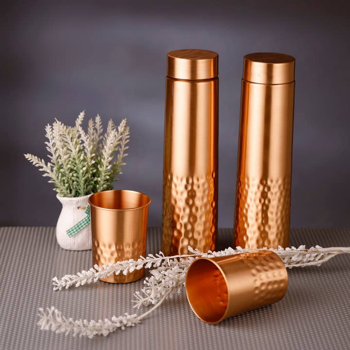 Peak Life - Wholesale Water Bottle - Sleek Hammered Matt Premium Copper water Bottle