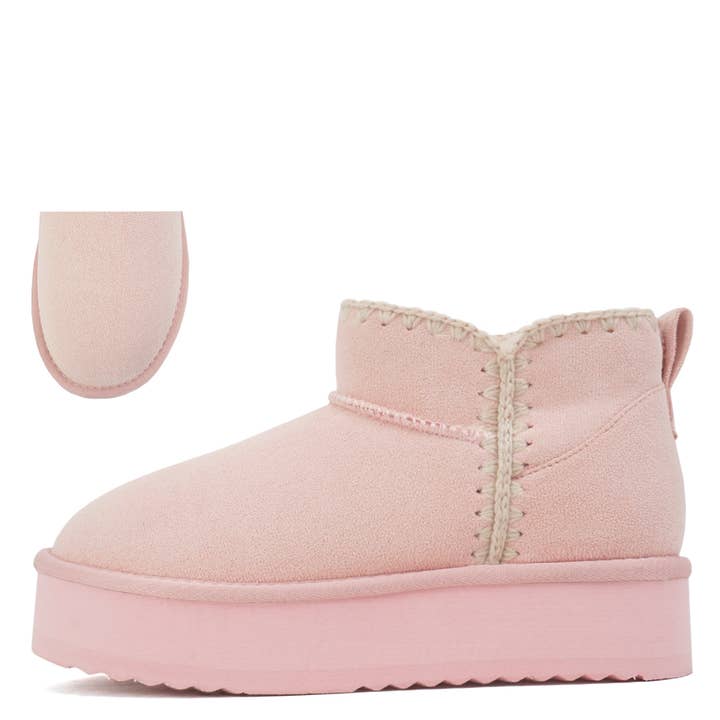 FD-GROOVE- Soft Pink Sherpa lined Faux Suede Winter Booties for wholesale by Golden Bulls