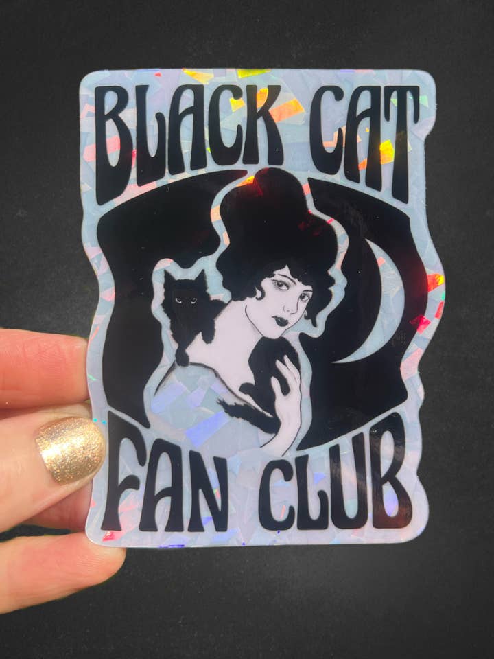 Black Cat Fan Club 3 Inch Holographic Sticker for wholesale by Astral Weekend