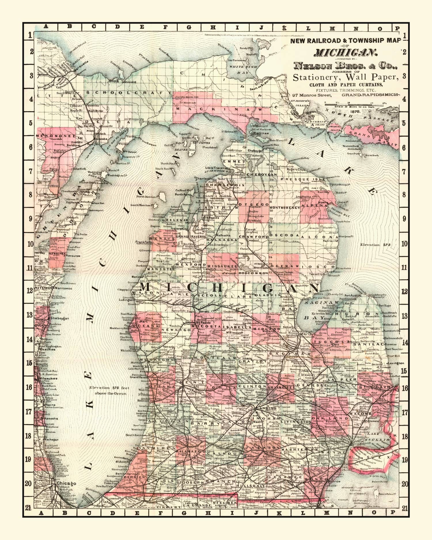 Ted's Vintage Art - Wholesale Map - Vintage Map of Michigan 18784