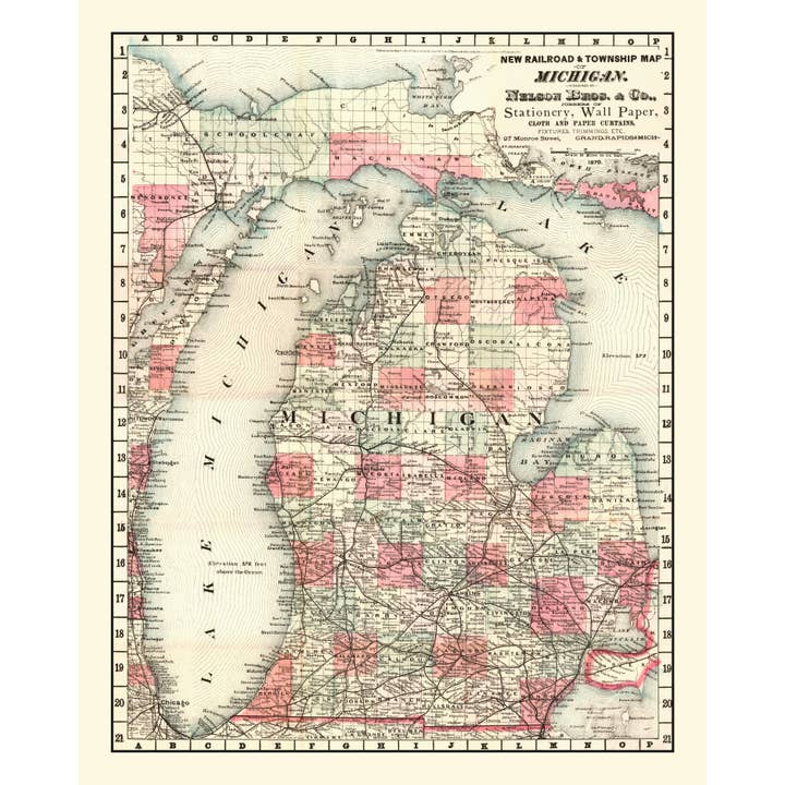 Ted's Vintage Art - Wholesale Map - Vintage Map of Michigan 18784