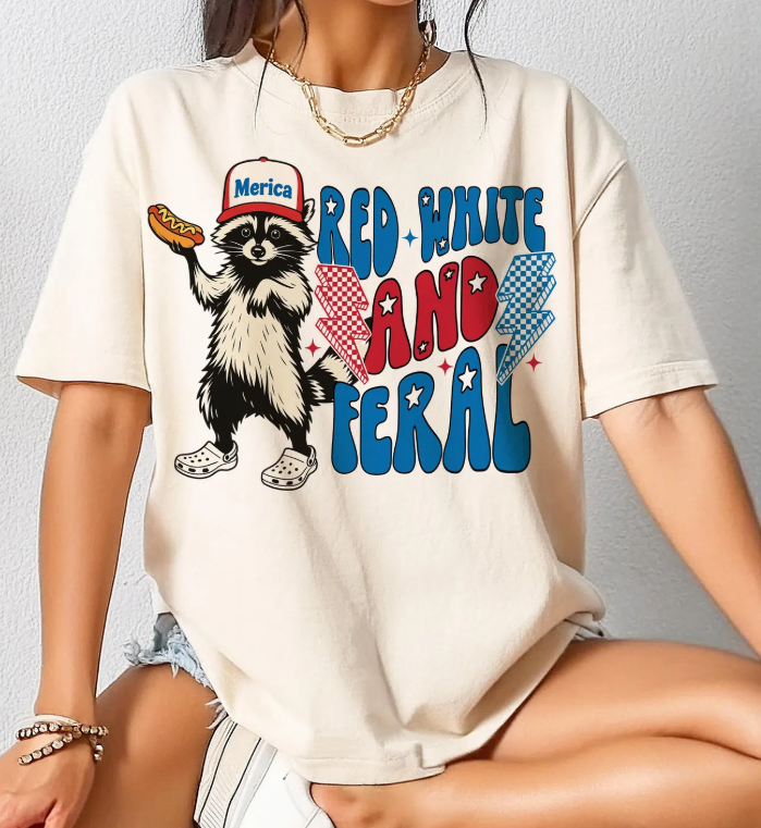 Eleven Fashion - Wholesale Screen Printed T-Shirt - Women's - Red White And Feral Merica Shirt0