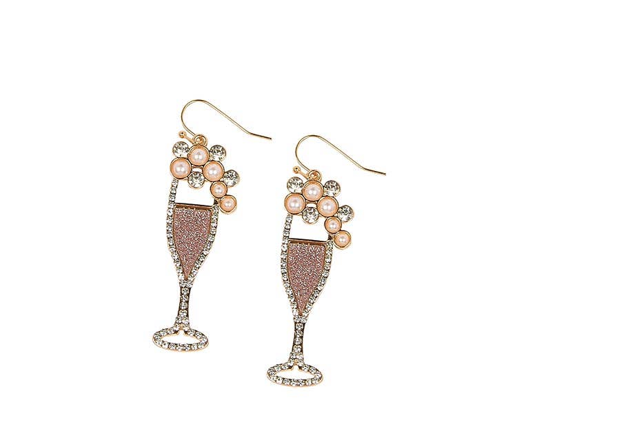 Kaleidoscope Accessories - Wholesale Dangle Earrings - Bubbly Champagne Glass Earrings, 2 Assorted
