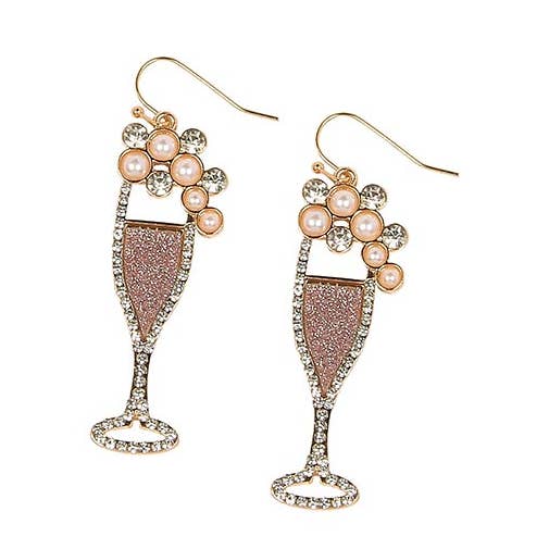 Bubbly Champagne Glass Earrings, 2 Assorted for wholesale by Kaleidoscope Accessories