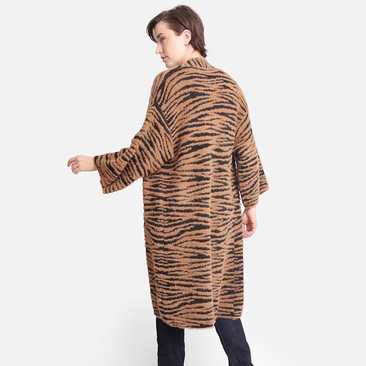 Wona Trading, Inc. - Wholesale Cardigan - Women's - Tiger Zebra Leopard Patterned Bell Sleeves Cardigan