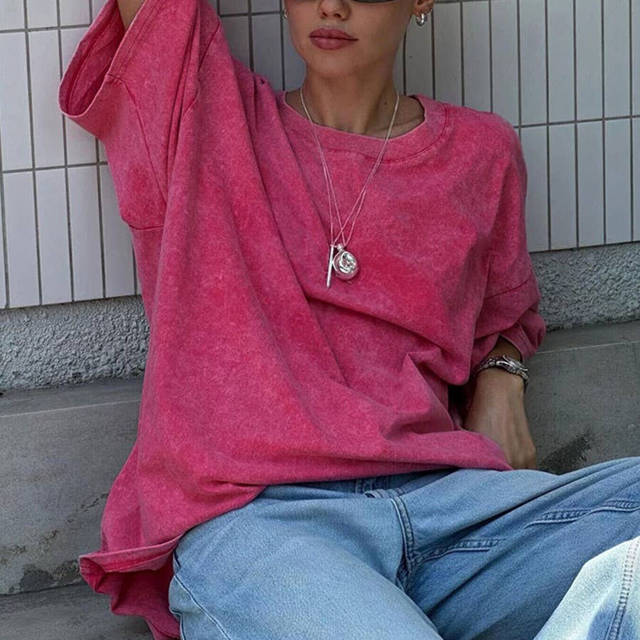 Rosa Clothing - Wholesale T-Shirt - Women's - Washed Distressed Crewneck Brushed T-Shirt10