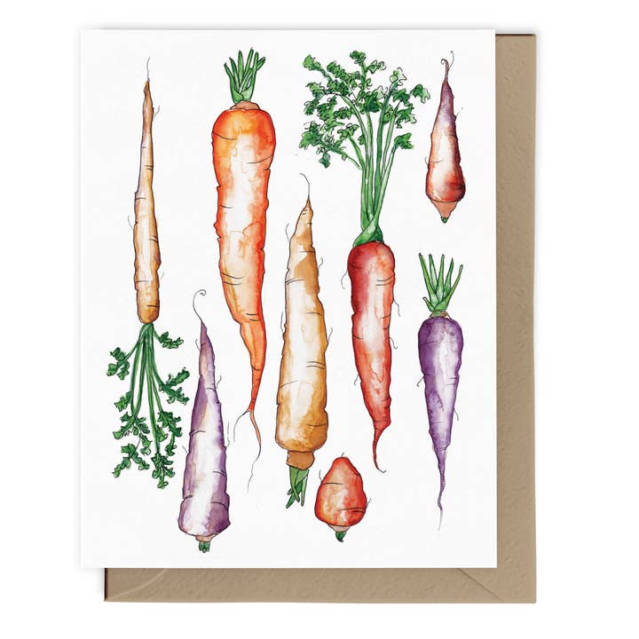 Heirloom Rainbow Carrots Card for wholesale by Lucky Bat Paper Co.