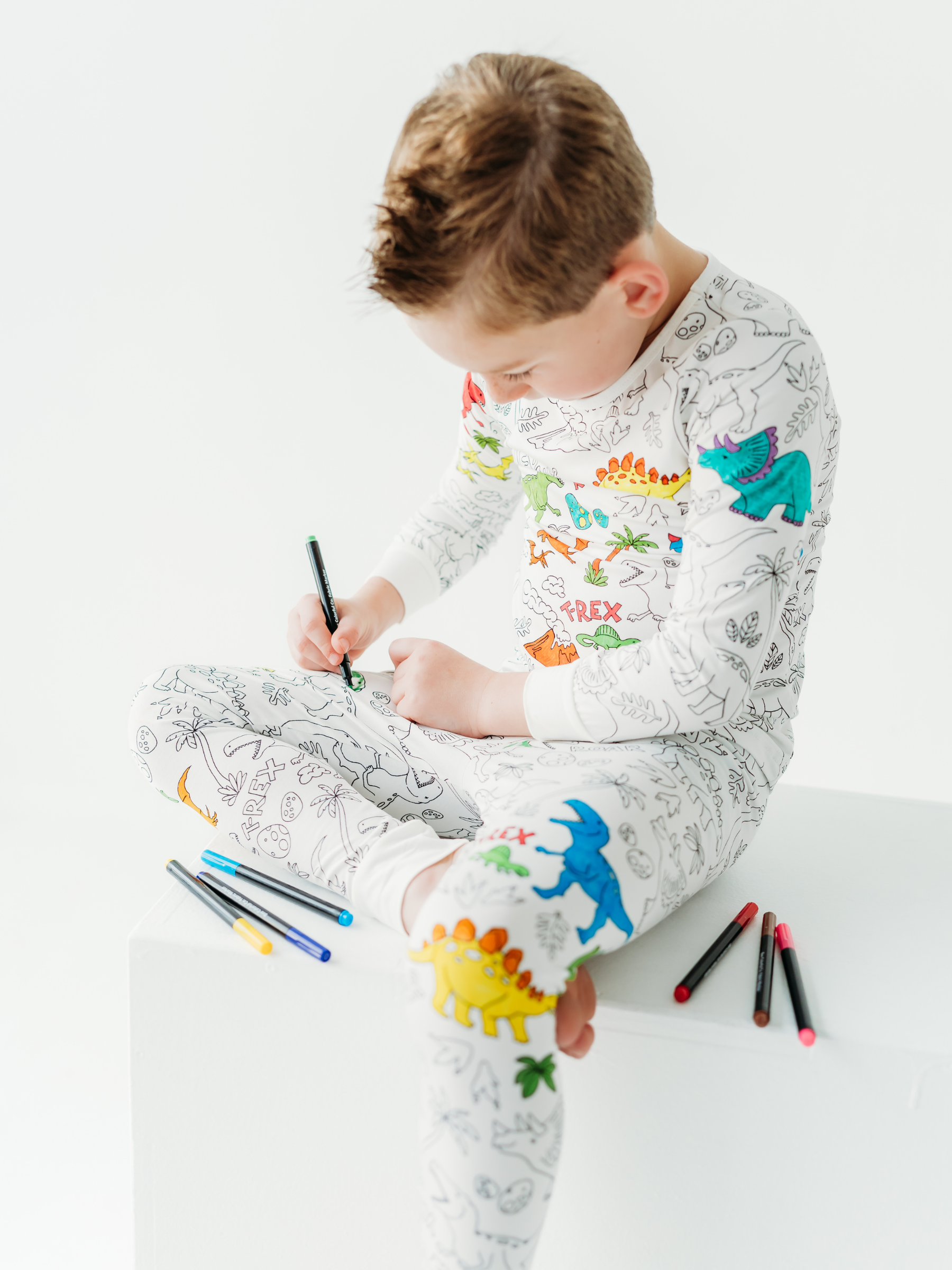 Bee Colorful Co. - Wholesale Sleepwear Set - Kids - Dinosaur Coloring Pajamas 2 piece set made from Bamboo3