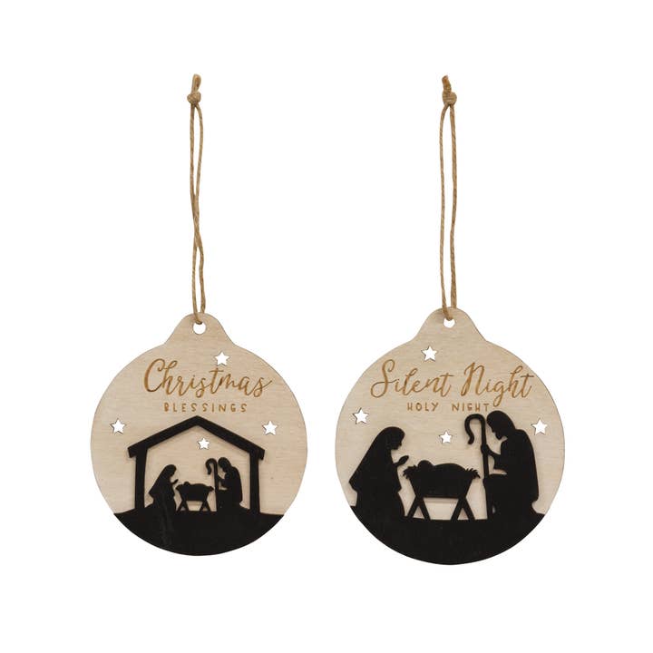 The Hearthside Collection - Wholesale Ornament Set - Christmas Blessings Silhouette Bulb Ornament, 2 Assorted