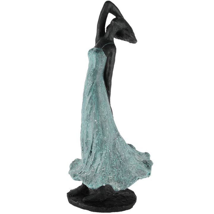 Deco dame m/lang kjole, sort/blå, polyresin, 25x24x53cm for engroshandel hos Dekoratief