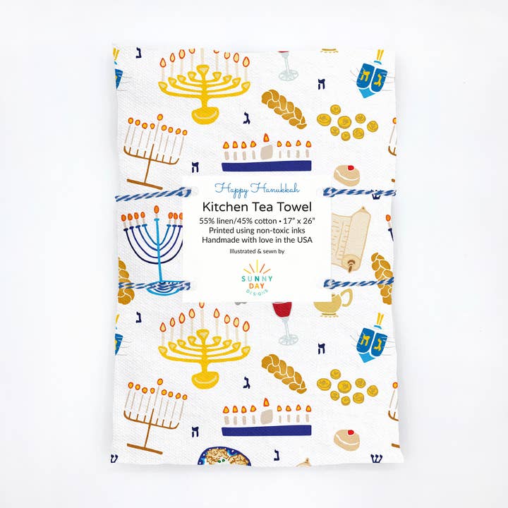 Sunny Day Designs - Wholesale Tea Towel - Happy Hanukkah Linen/Cotton Tea Towel0