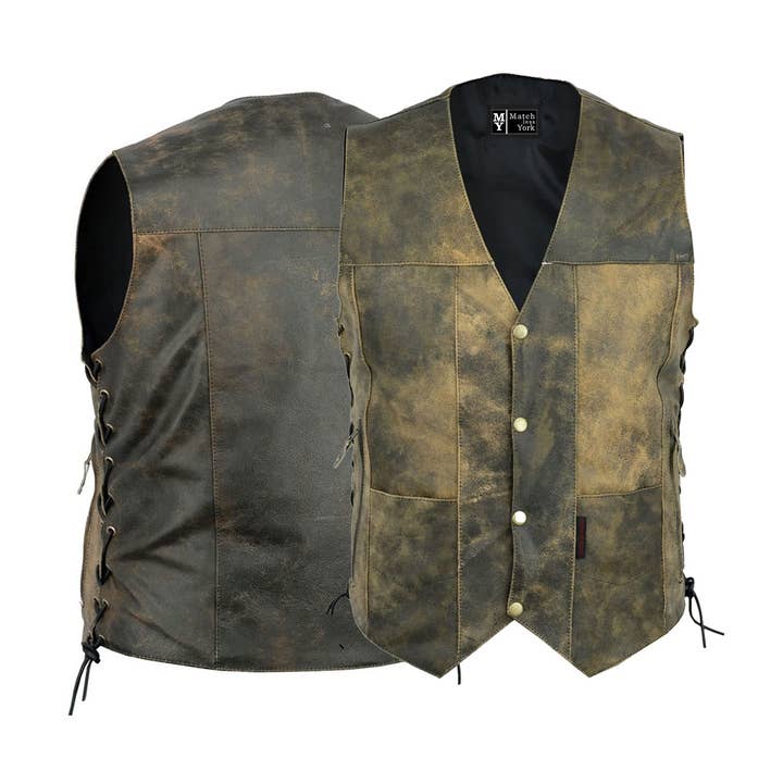 Men's Leather Ten Pocket Brown Soft Cowhide Leather Vest for wholesale by Matchless York