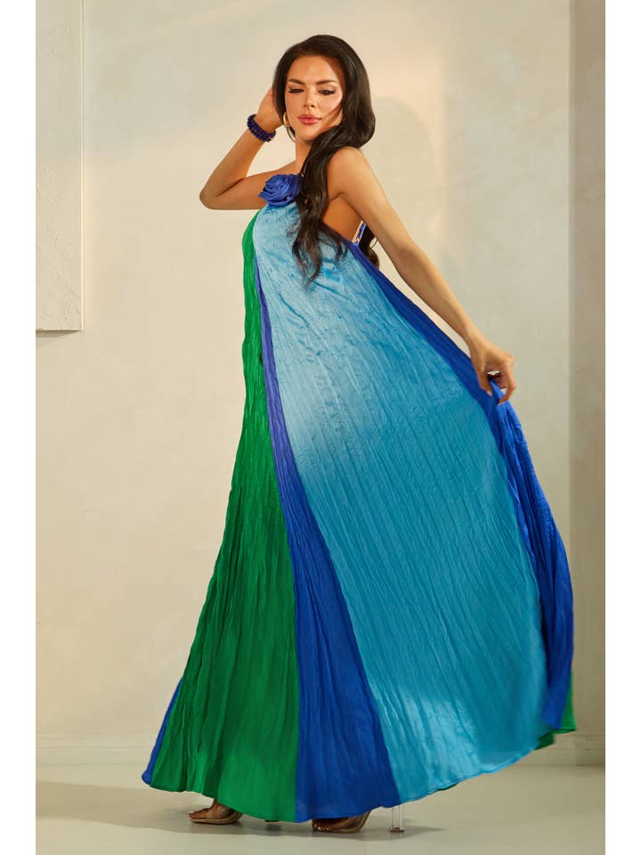 The Sang - Wholesale Dress - Women's - HOT SUMMER COLOR BLOCK MAXI DRESS WITH FLORAL