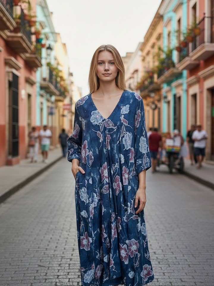 Mönstrad linneklänning BLL-R102181F6 för wholesale av ORNELLA PARIS