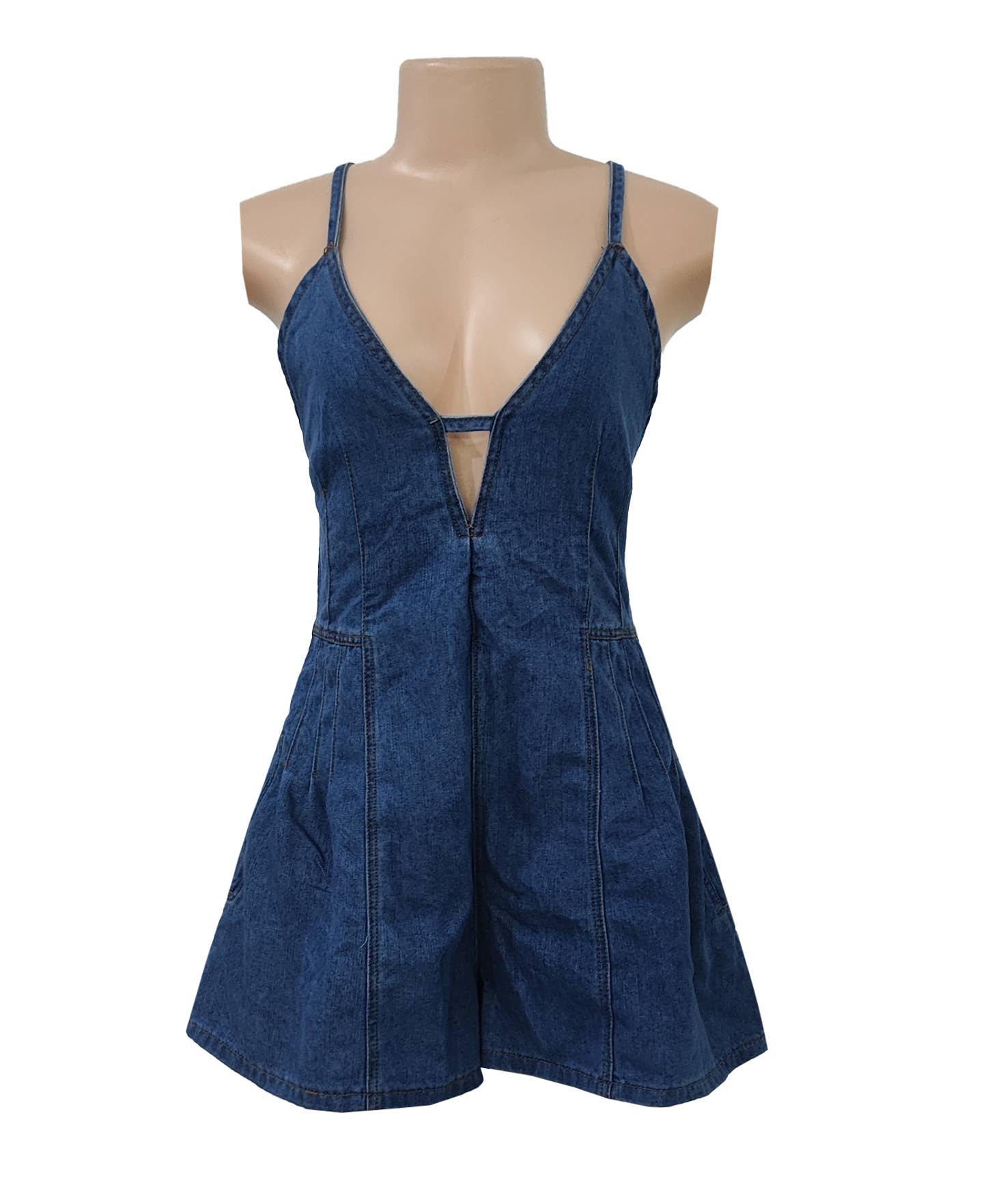 Rosa Clothing - Wholesale Romper - Women's - Western cowgirl Style chill Denim romper strappy shortall10