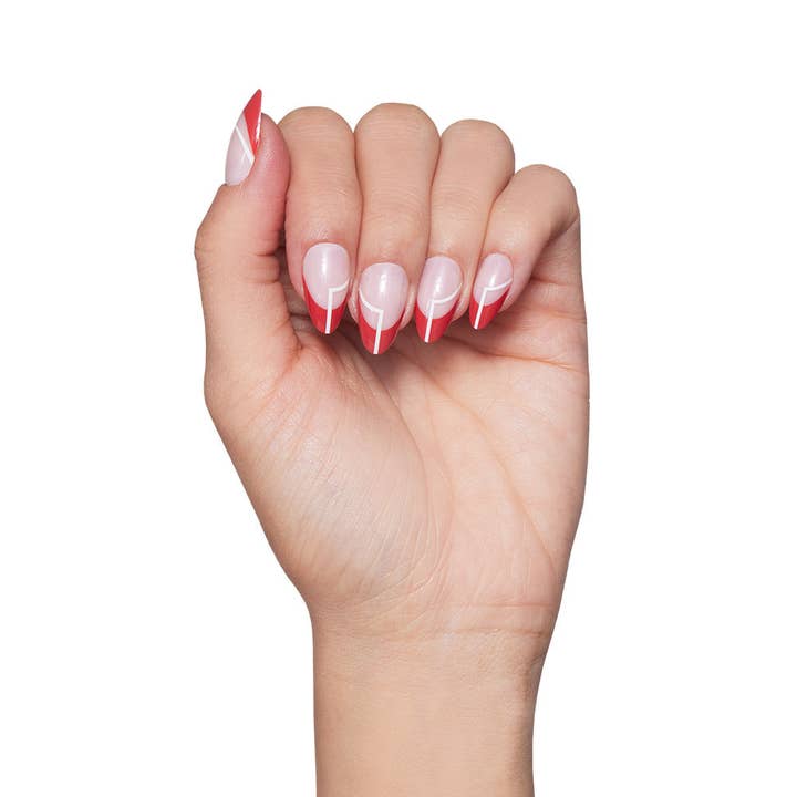 Glamnetic - Wholesale Press-On/Fake Nails - Red Martini Press-On Nails| Red French Tip| Geometric Design