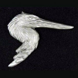 Heron, Heron Pewter Pin, Blue Heron Pin, Heron Brooch for wholesale by Schumann Sculpture