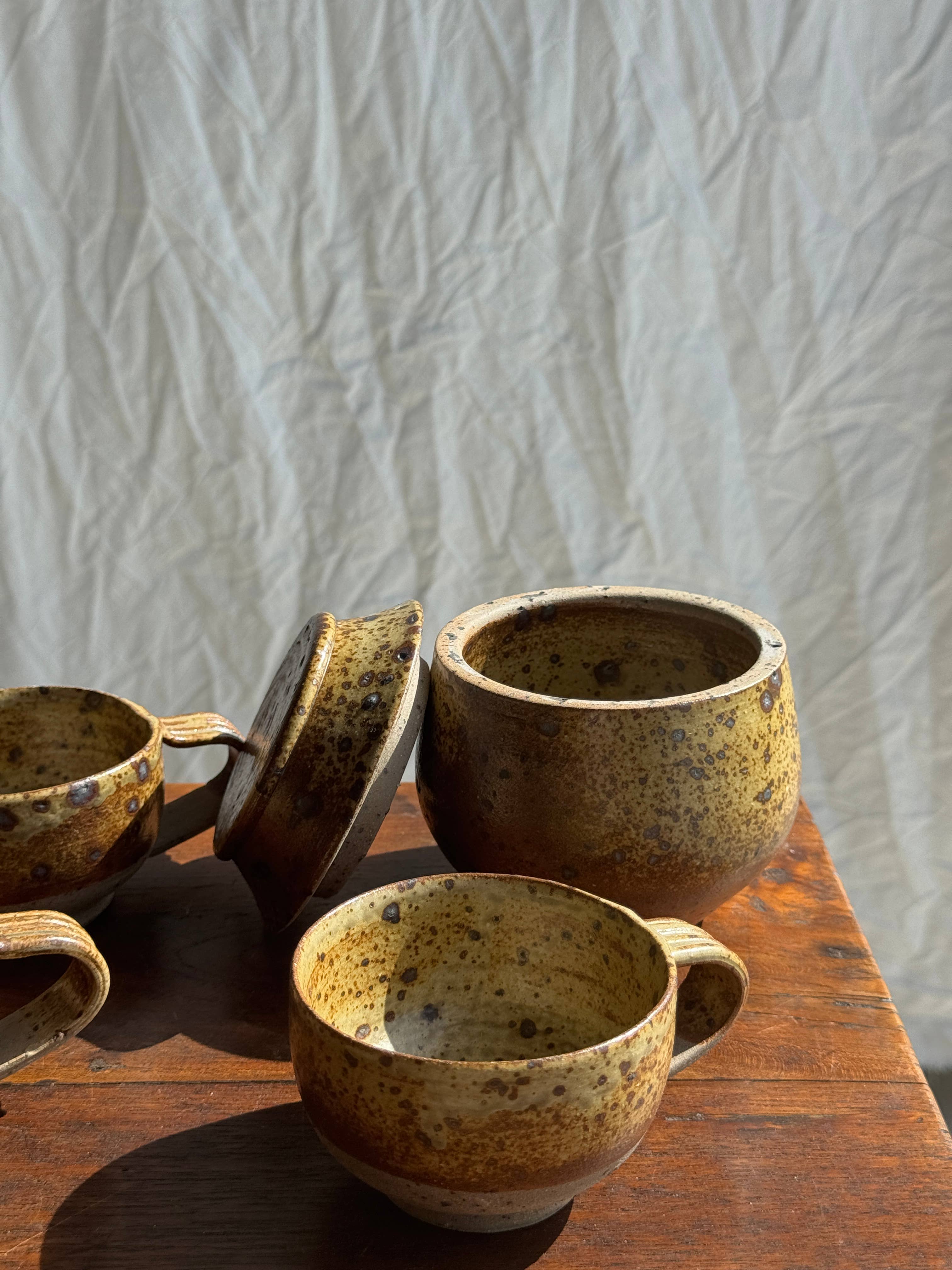 brown Small stoneware tea set with teapot, cups, sugar bowl for wholesale on Faire15