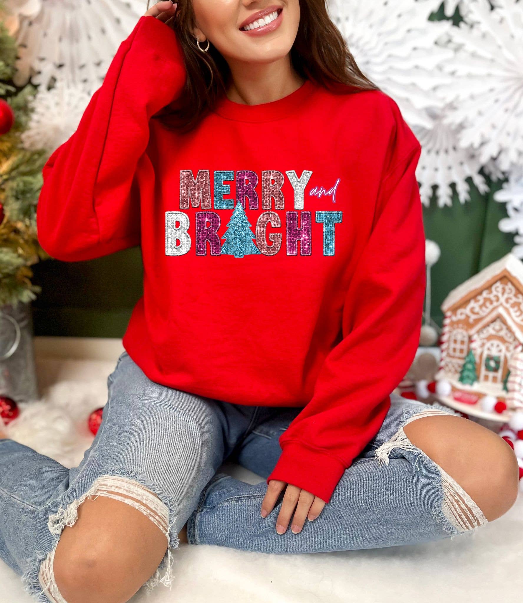 Nu Kustomz LLC - - Wholesale Graphic Sweatshirt - Women's - * MERRY AND BRIGHT* CHRISTMAS CREWNECK SWEATSHIRT*6