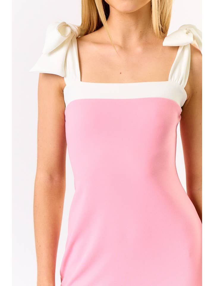 Blue Blush - Wholesale Dress - Women's - BD24702 CONTRAST BOW TIE MINI BODYCON DRESS
