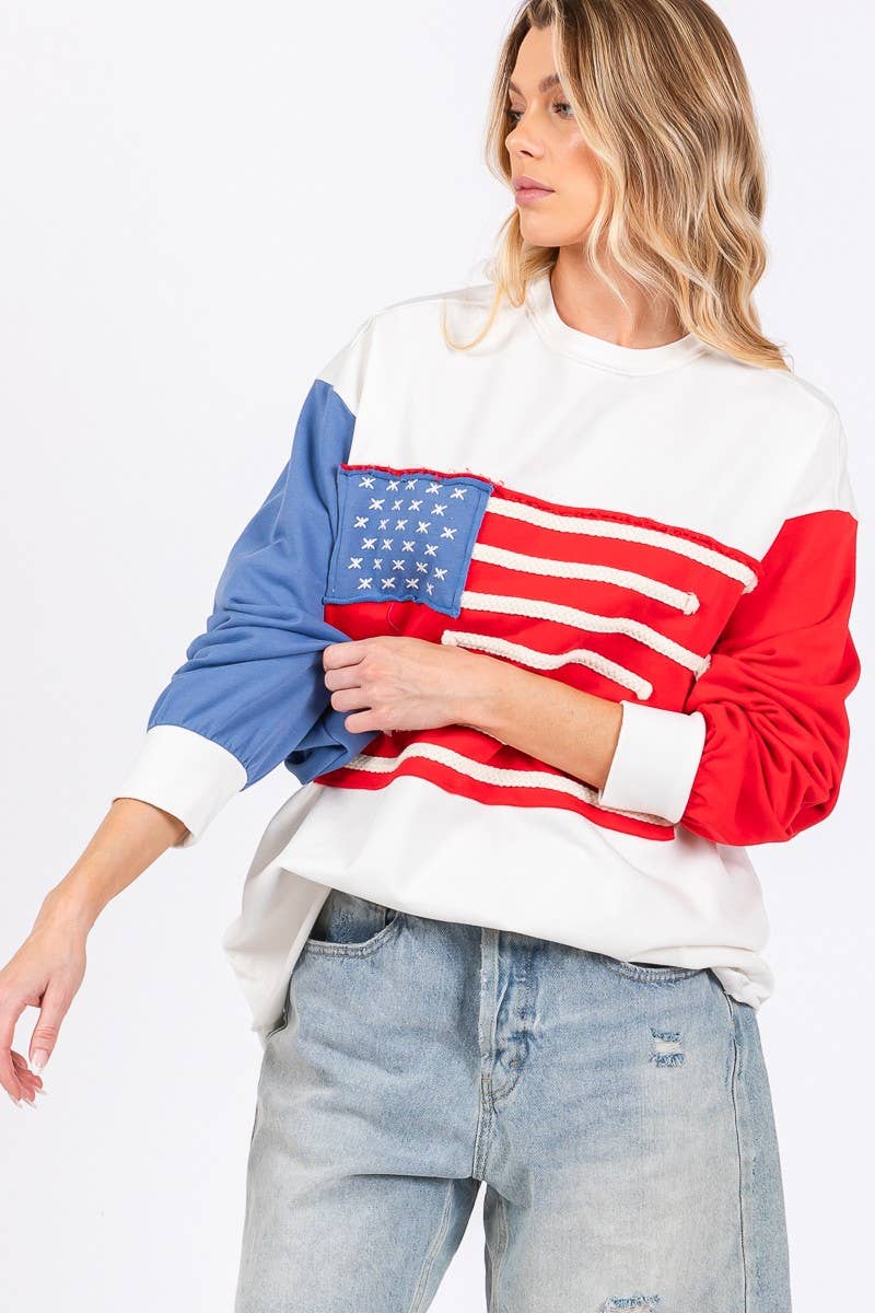 HVID/RØD/BLÅ 4. JULI FRENCH TERRY AMERIKANSK FLAG SWEATSHIRT for engroshandel på Faire9