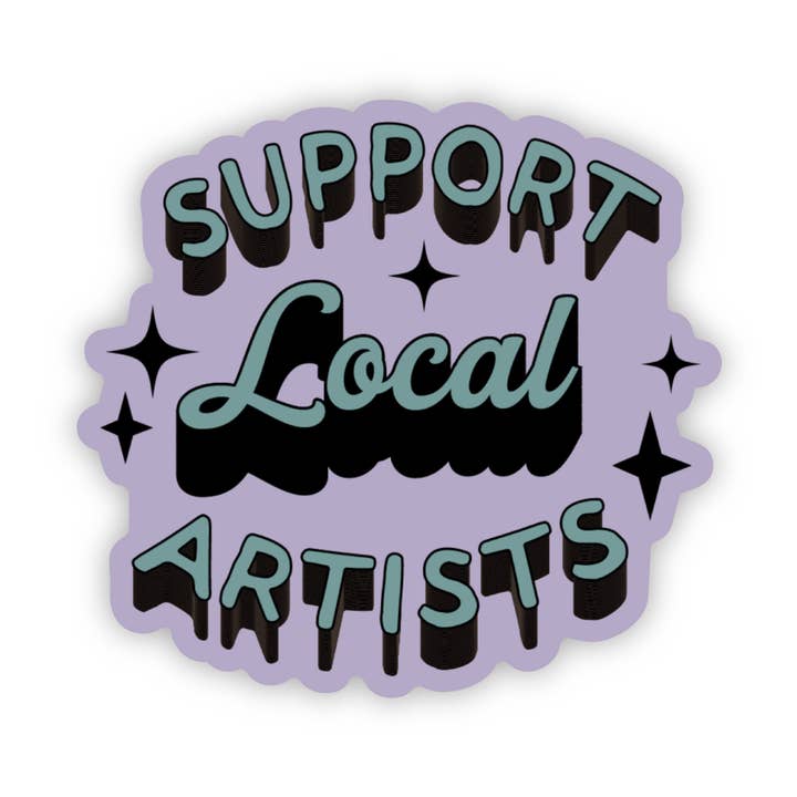 "Support Local Artists" Purple & Green Sticker for wholesale by Big Moods