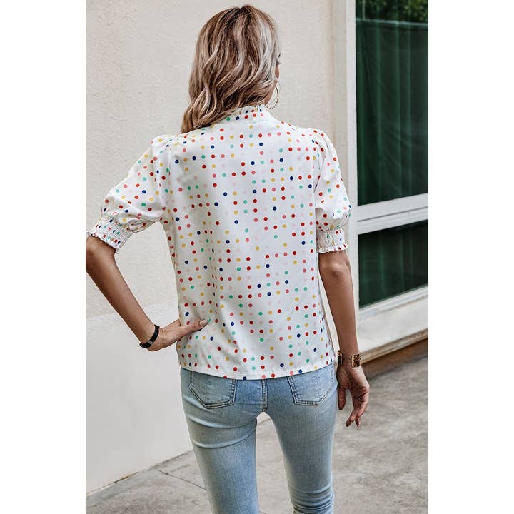 Supreme Fashion - Wholesale Button Down Shirt - Women's - Polka Dot Print Puff Sleeve Loose Shirt