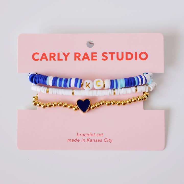 Blue + White Beaded Stretch Bracelet Stack for wholesale by Carly Rae Studio