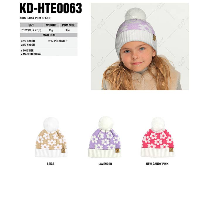 CC KIDS DAISY POM BEANIE, KD HTE0063 for wholesale by JOIA ACCESSORIES