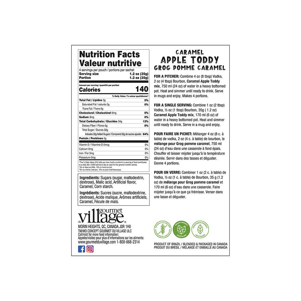 Gourmet Du Village - Wholesale Hot Cocoa Mix/Kit - Caramel Apple Toddy Mix Box 140G2