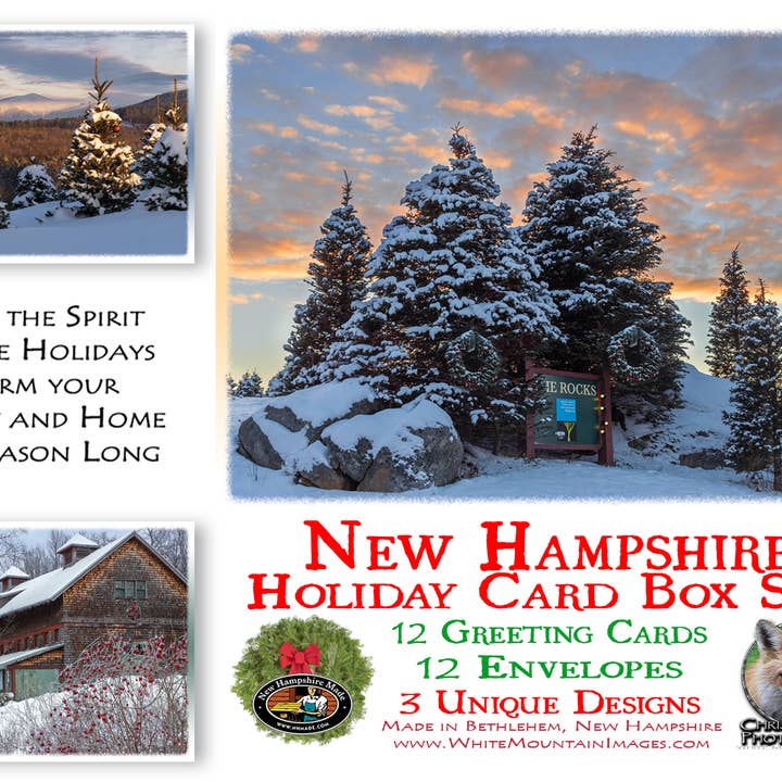 White Mountain Images – Großhandel Weihnachtskarte – New Hampshire Holiday Wood Box-Set, 3, 12 Karten, 12 Umschläge