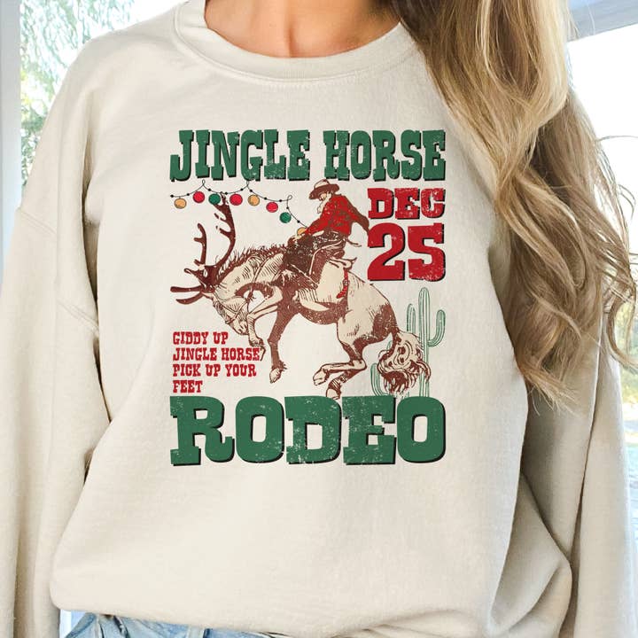 Par.tees by Party On! - Wholesale Graphic Sweatshirt - Unisex - Jingle Horse Rodeo Country Christmas Graphic Sweatshirt