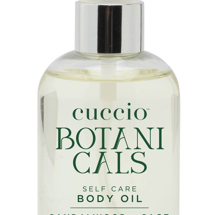 HUILE POUR LE CORPS BOTANICALS BOIS DE SANTAL + SAUGE pour la vente par CUCCIO SOMATOLOGY