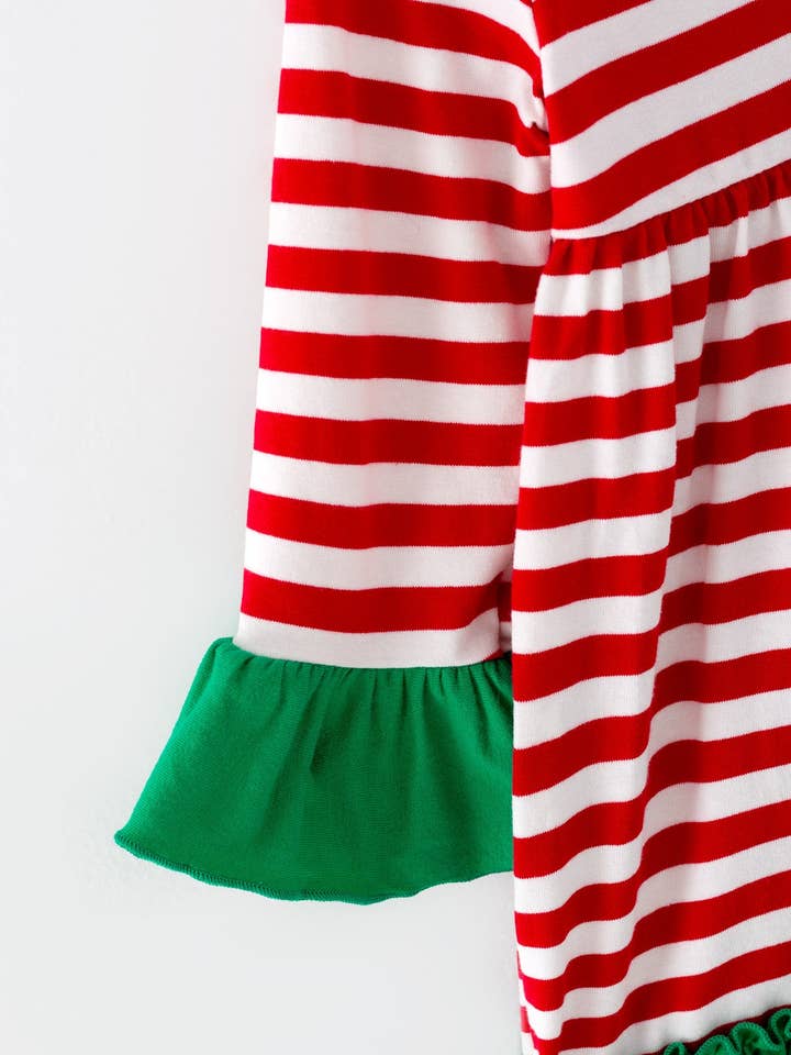 Rylee Faith Designs - Wholesale Dress - Kids - Girls Christmas Striped Santa Claus Applique Dress