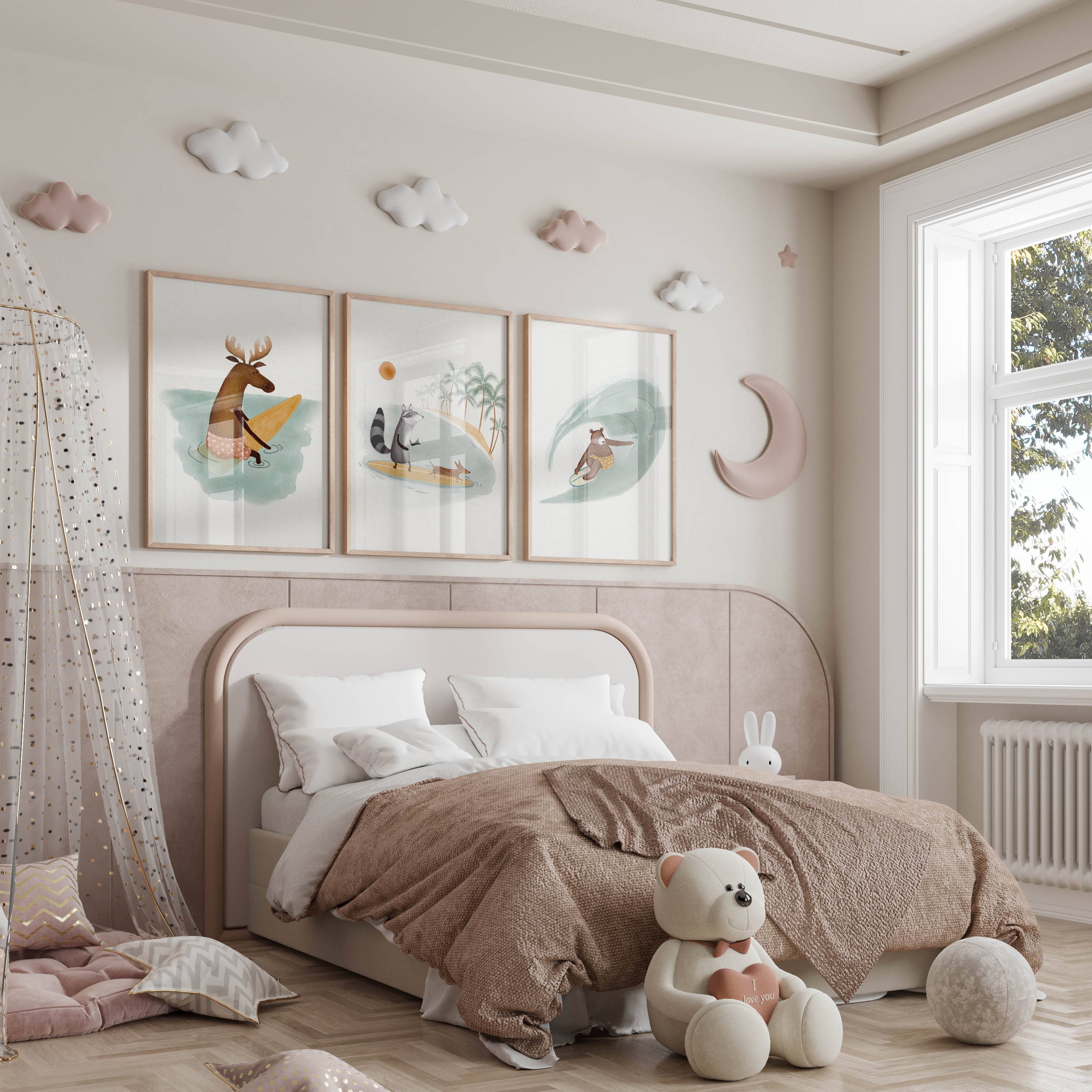 Urchin Bay - Vente Affiche d'art - Ensemble de trois impressions d'art de surf d'animaux, art de surf pour enfants1