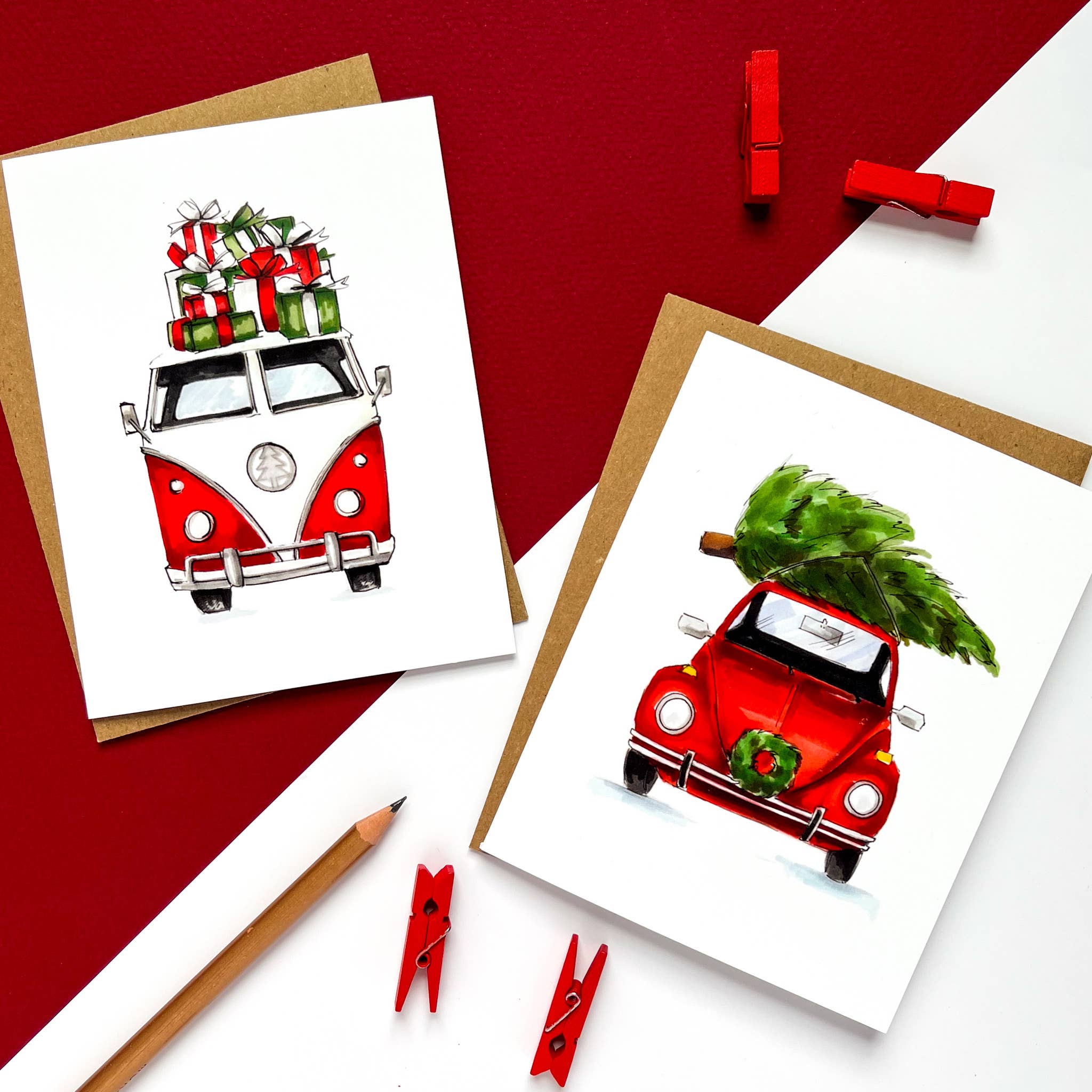 Morgan Swank Studio - Wholesale Christmas Card - Vintage VW Bug Card | Christmas Card3
