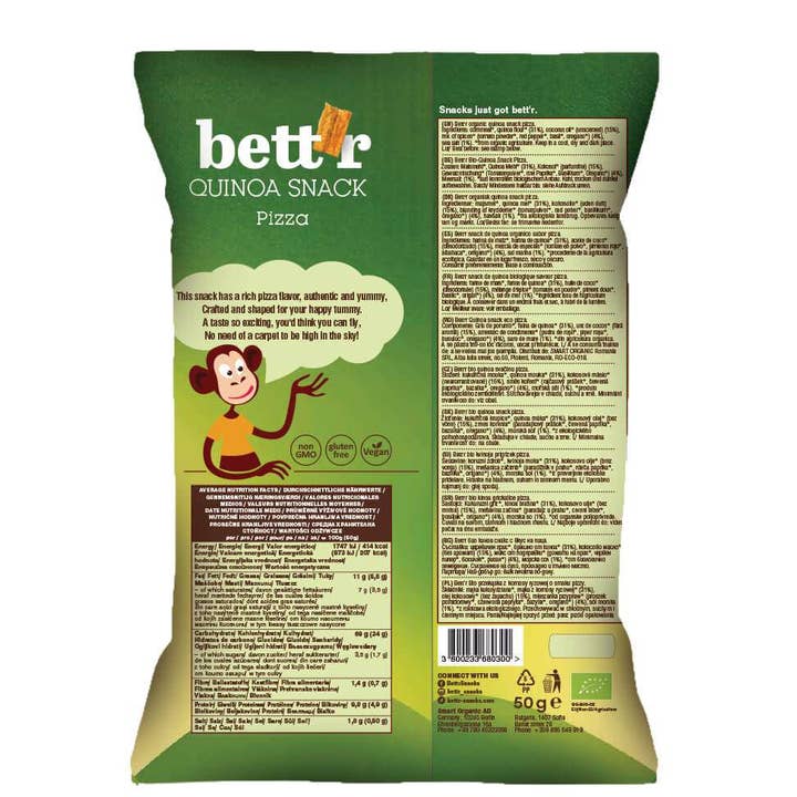 Smart Organic - Vendita all'ingrosso Snack soffiati - Snack alla quinoa Pizza, Bio, Bett'r, 50g1