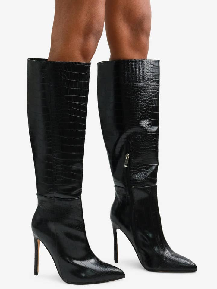 Lemonade Shoes - Wholesale Boots - Women's - ROSE - Under the Knee Crocodile Stiletto Boots1