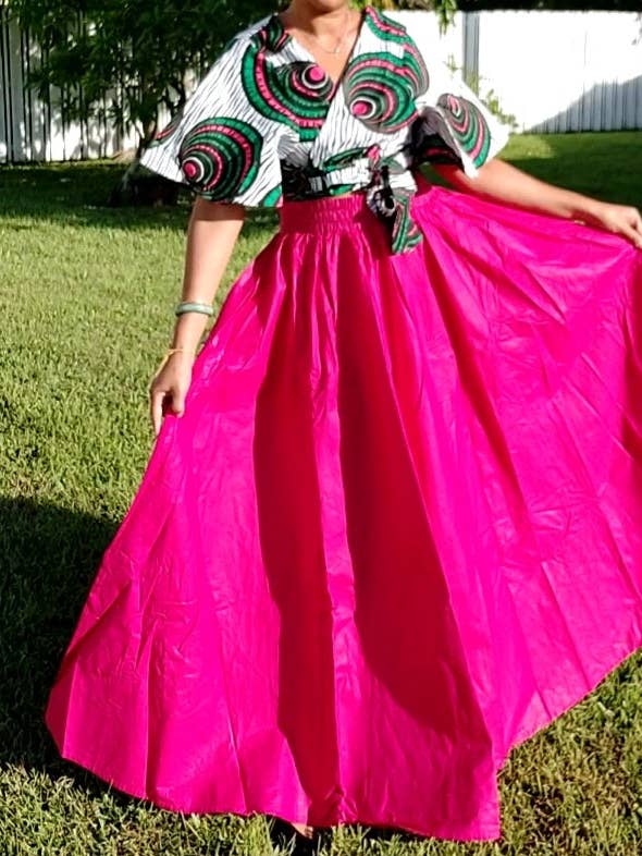 Woman Long Solid Maxi Skirt-Fuchsia 7001 for wholesale by India Batik