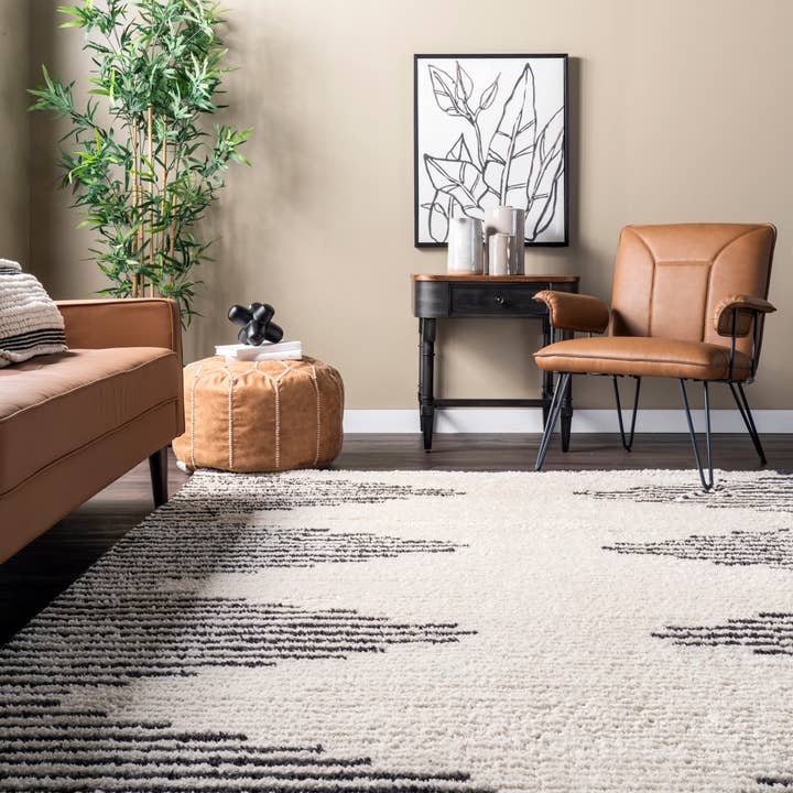 Beige Morgan Contemporary Shag Fringe Area Rug for wholesale on Faire6