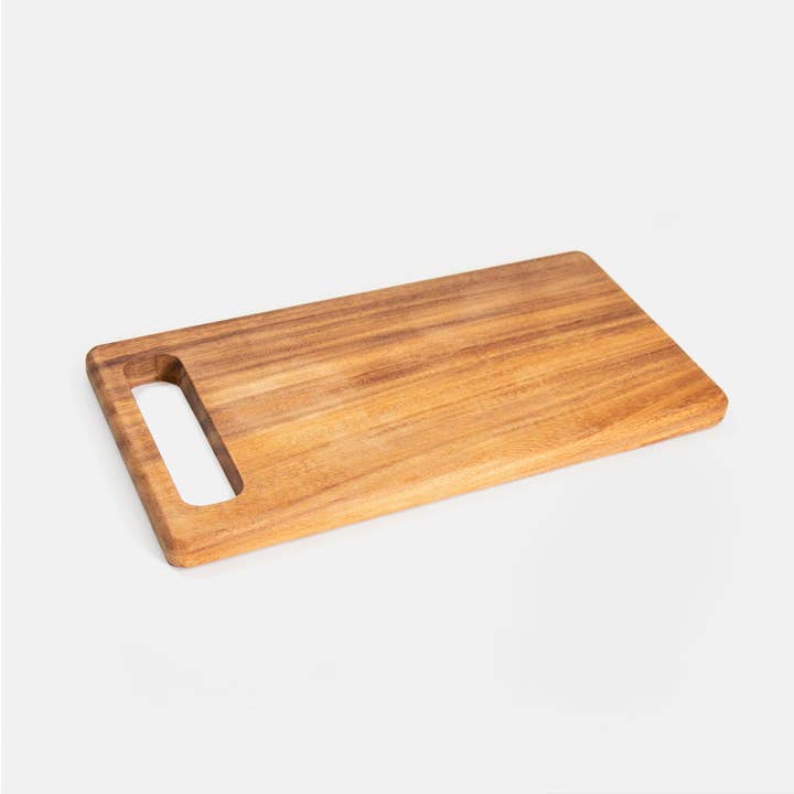 Tagliere scultoreo moderno in legno di acacia con manico per la vendita all'ingrosso da parte di MMEP.
