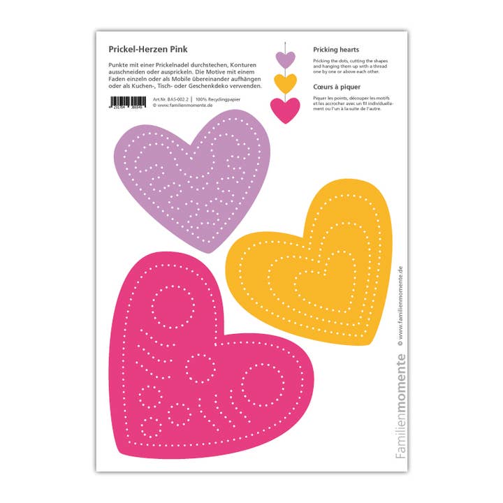 Pysselark Prickel-hjärtan rosa, lösa, från 10 stycken för wholesale av Familienmomente