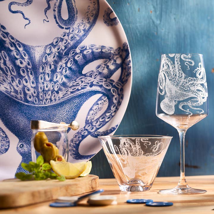 Caskata - Wholesale Cocktail/Liquor Glass - Lucy the Octopus Stemless Martini Glasses, Set of 2